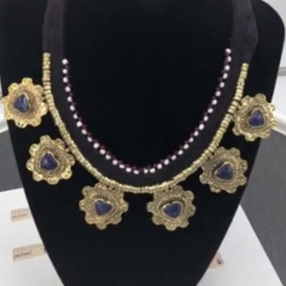 Tribal Collar Choker Stones Necklace, Ethnic Floral Choker Necklace, Statement - Picture 1 of 4